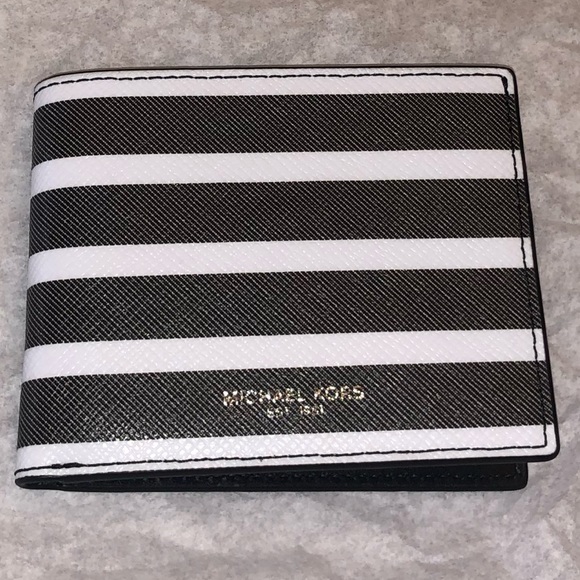 🆕 Michael Kors MK Men’s Wallet Slim White Stripe - Picture 2 of 5